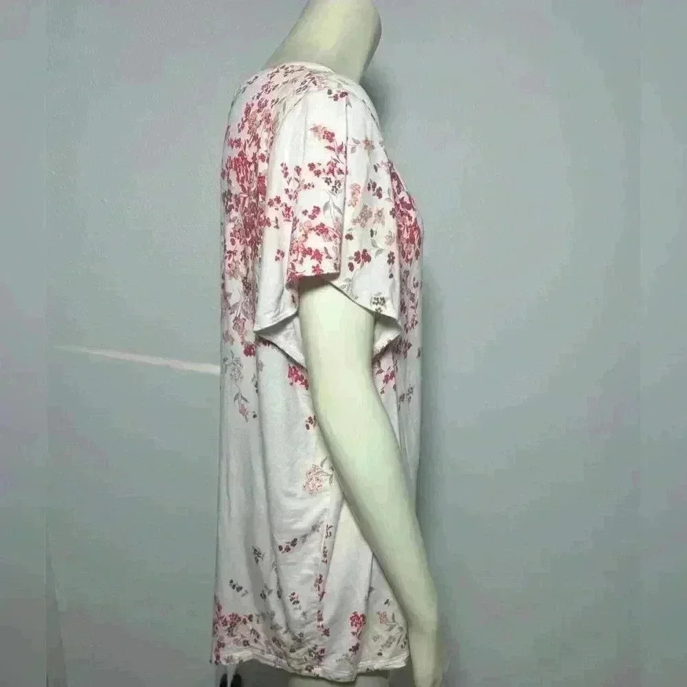 Liz Claiborne Floral Print Tunic Blouse with Fabric Buttons - Plus Size 0X - EUC - Picture 3 of 10